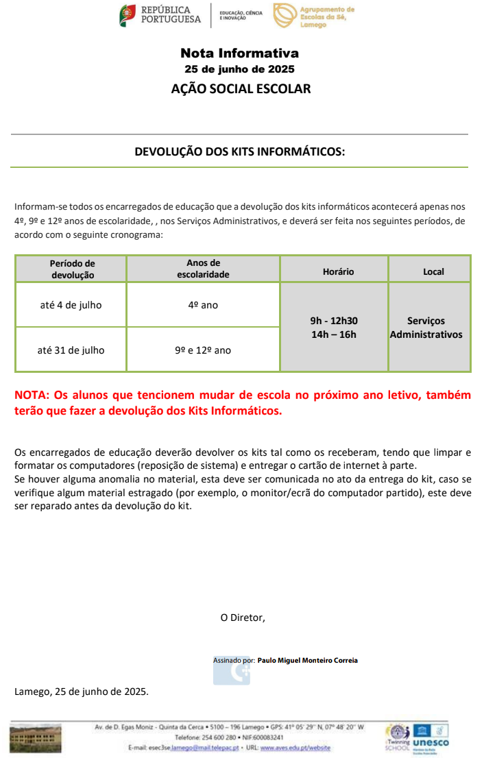 Nota Informativa - Devolução dos Kits Informáticos - 25062025